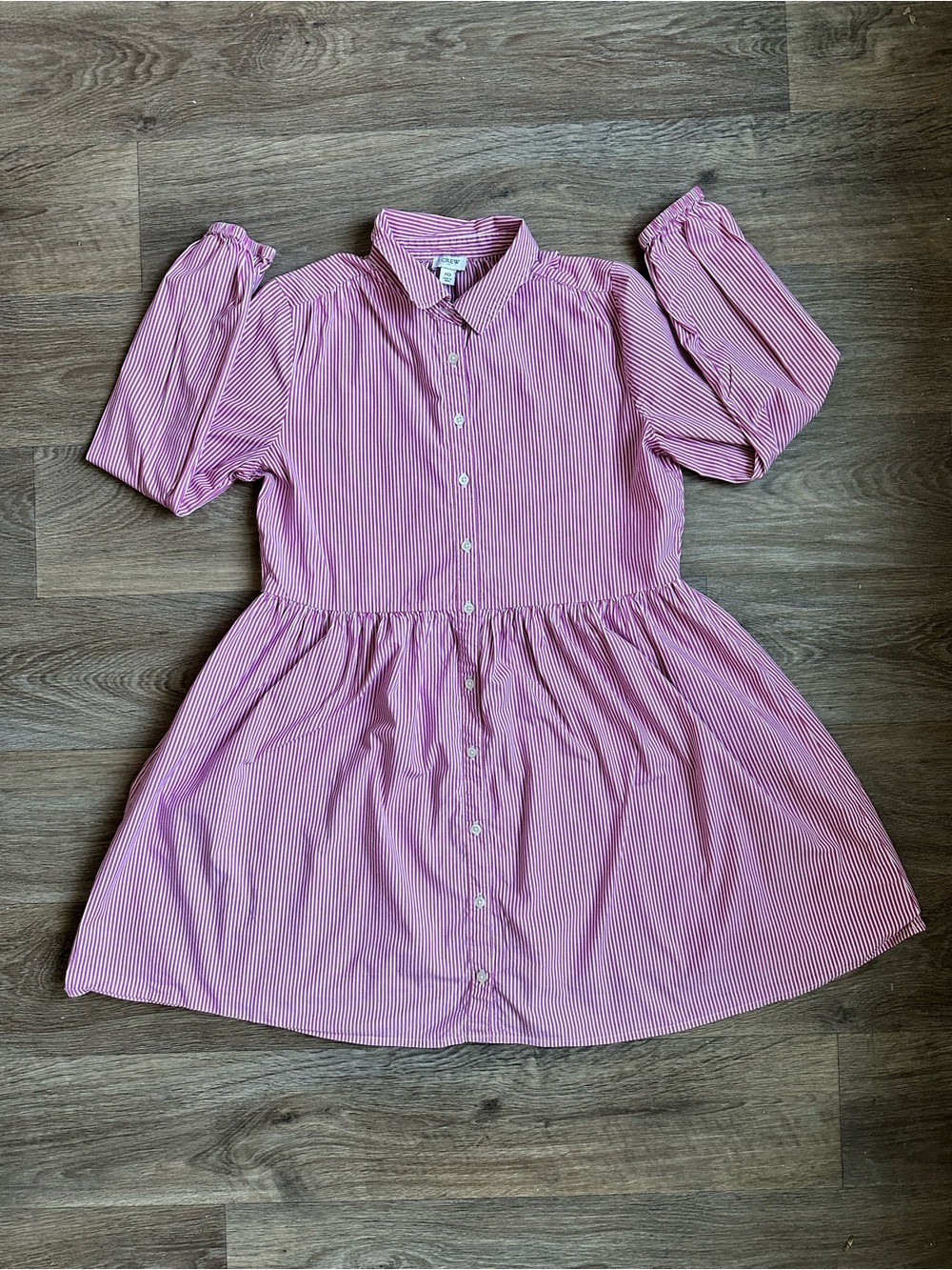 J.Crew Pink & White Striped Puff Sleeve Mini Shirtdress Size 10 Preppy